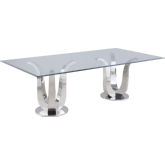 Adelle 94" Dining Table with Tulip Stainless Pedestals & Tempered Glass